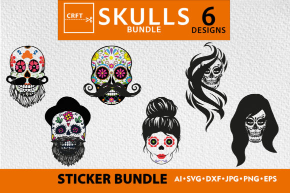 Download Sugar Skull Bundle 6 Designs Craft Files - Craft files Collection
