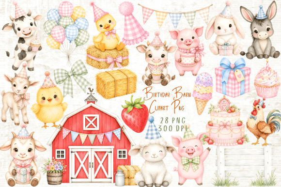Download Birthday Barn Farm Animals Clipart Set - Premium Bundle