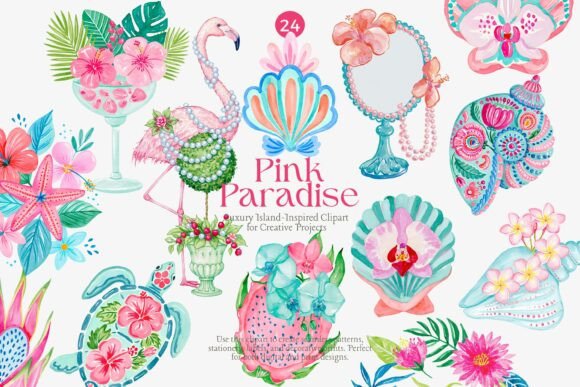 Download Pink Tropical Clipart Set - Premium Bundle