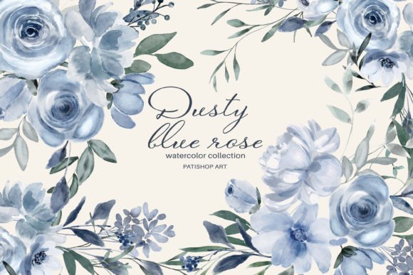 Download Watercolor Dusty Blue Floral Clipart Set - Clipart set Collection
