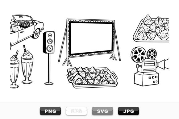 Download Drive-in Movie Clipart Set - Clipart set Collection