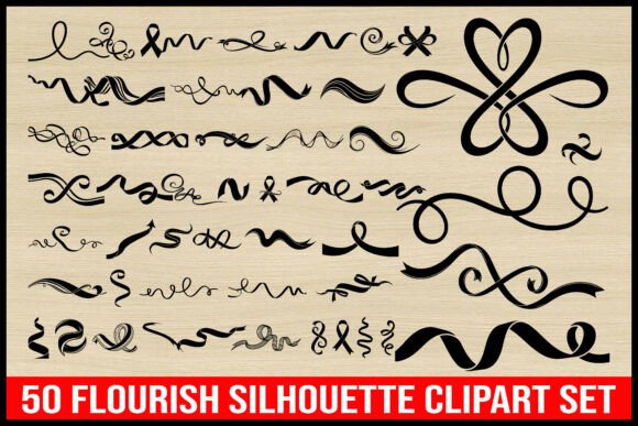 Download 50 Flourish Silhouette Clipart Set3 - Clipart set Collection