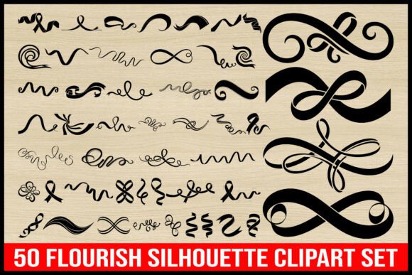 Download 50 Flourish Silhouette Clipart Set - Clipart set Collection