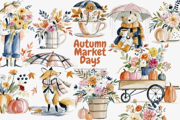 Download Autumn Harvest Watercolor Clipart Set - Premium Resources