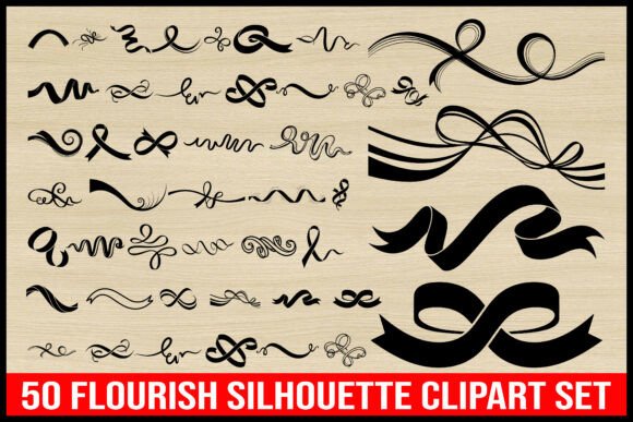Download 50 Flourish Silhouette Clipart Set4 - Clipart set Collection
