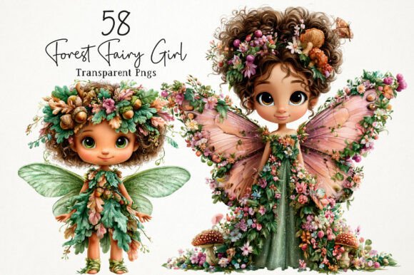 Download Whimsical Forest Fairy Girls Clipart Set - Premium Resources